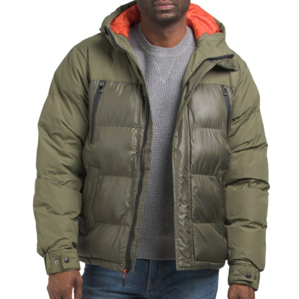 NEW AVALANCHE Mix Media Quilted Hooded Puffer Coat olive for men 269mn